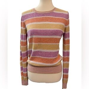 Veronica Beard Rami Pullover Sweater Small Multi Stripe Linen Cotton Ribbed $298